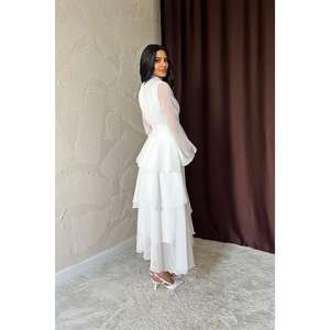 Robe de soirée blanche en gros avec détail de taille complexe - Product Image 4