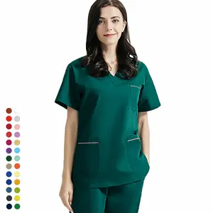 Cheap Custom 4 Way Hospital Medical Nurses Uniform Scrub Jackets Set Unisex mit Logo