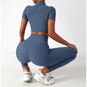 Yüksek Kaliteli Hafif Kadın Sporcu Yeleği Fermuarlı Spor Atleti Dolgulu Yoga Crop Top Uzun Kollu Yüksek Bel Yan Cepli Koşu Takımı - Product Image 5