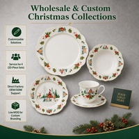 Ensemble de vaisselle de Noël en céramique de 20 pièces, collection de fêtes, vaisselle en porcelaine européenne festive, boîte cadeau OEM ODM