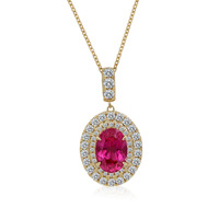 Collier pour femme en or 10 carats avec pendentif ovale en rubis de laboratoire de 3 carats, grand pendentif en diamant rose et breloques