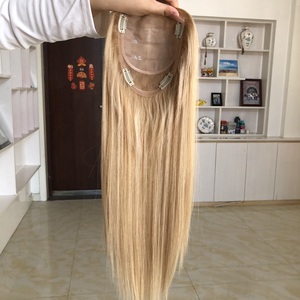 Wholesale in Stock 5x6.5 Silk Base <b>Clip</b> in PU Silicone Russian Human Hair Topper Blonde Color Silk Toupees for Hair Loss Women - Product Image 2