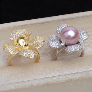 Anillo de Plata S925 con Circonita, Anillo Abierto Hecho a Mano con Cuentas Grandes de 10-12 mm, Accesorios para Perlas, Componentes de Joyería Vacíos JG5432 - Product Image 1