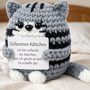 Peluche de <span class=keywords><strong>Gato</strong></span> Tabby de Ganchillo Suave con Tarjeta de Ánimo, Figura de Gatito Positiva Hecha a Mano para Decoración de Oficina y Dormitorio - Product Image 6