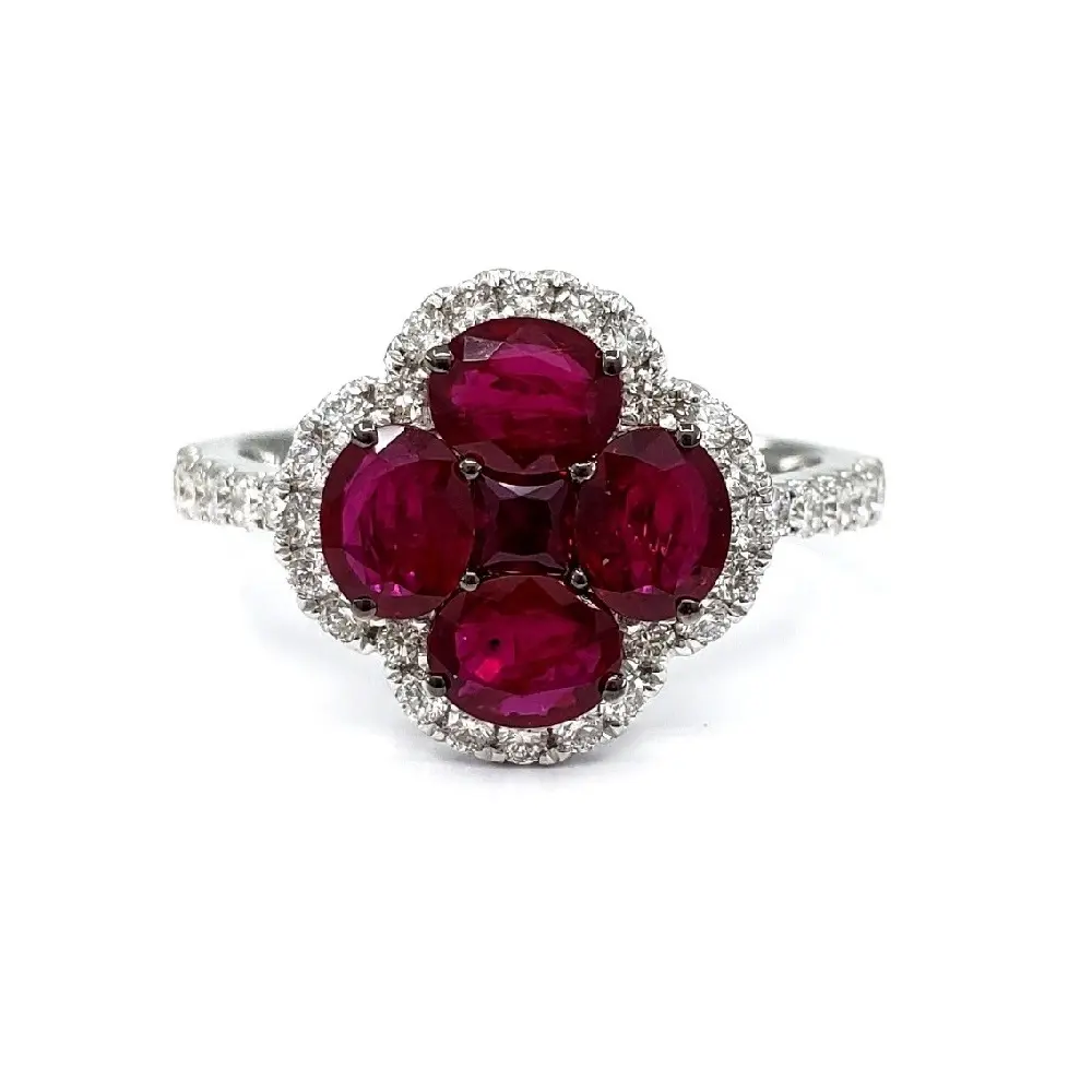 Fine Jewelry 750 Good Quality Romantic Illusion Cluster Fine Ruby Jewelry 18k White gold Natural Diamond Ring For Lady