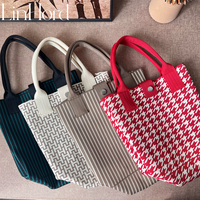 Sac à main chic en tricot jacquard à motif pied-de-poule, sac fourre-tout rétro à carreaux rouges pour les fêtes et les cadeaux