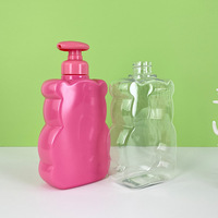 Bouteille en plastique PET de 500 ml avec pompe pulvérisatrice, impression sérigraphique, pour shampoing, gel douche, lotion, sérum de soin de la peau, motif ours, pour enfants, vente en gros