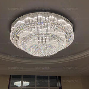 Grand <span class=keywords><strong>lustre</strong></span> rond en cristal pour hôtel, décoration d'intérieur moderne à 3 couches Projet personnalisé en or <span class=keywords><strong>Lustre</strong></span> luxueux pour grande salle de banquer - Product Image 2