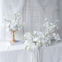 Ornements de table de dessert de mariage en soie de style européen LQ personnalisés, boules de fleurs longues, blanc pur LQHL005