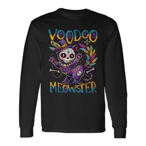 T-shirt a maniche lunghe Mardi Gras Cat Voodoo Meowster per gli amanti dei gatti - Product Image 1