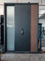 Porte en aluminium coulé double vitrage, grain de bois imprimé 5D, porte d'entrée sécurisée, portail principal de villa