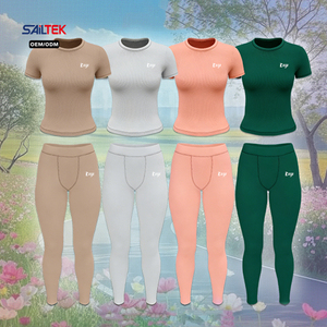 Conjuntos de Ropa para Mujeres Altas, Personalizados, de Algodón y Elastano, Camiseta de Manga Corta y Leggings, Conjunto de Dos Piezas, Ropa Informal - Product Image 1