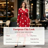 Robe longue fluide à col en V et imprimé pois pour femme, taille élastique smockée, volants, style midi/maxi, décontractée, automne, vêtements pour femme ODMOEM