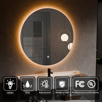 Miroir LED moderne à écran tactile pour salle de bains miroir mural rond intelligent pour toilettes miroir de bain intelligent avec lumière bluteeth