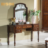 Commode de chambre de style campagnard américain, en bois massif, finition cerisier brun, vintage, multifonctionnelle, avec coiffeuse et table de maquillage, pour usage domestique