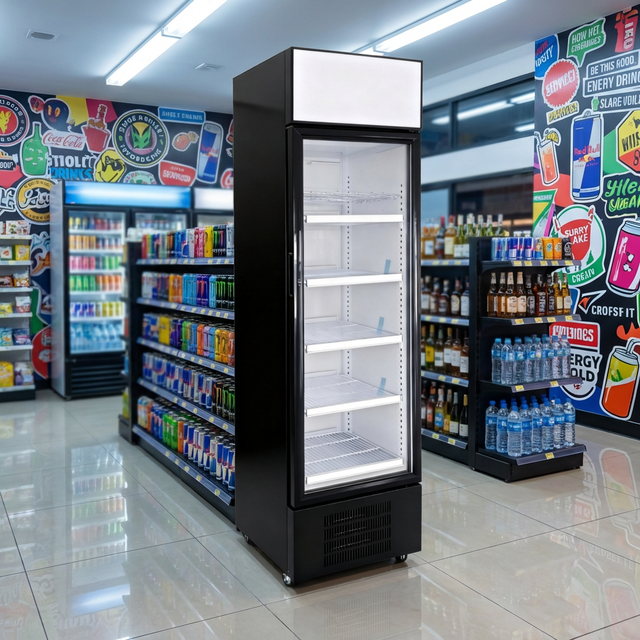 235L Wide Vertical Refrigerator with 5 Metal Frames, Digital Temperature Control, Commercial Single Glass Door Refrigerator