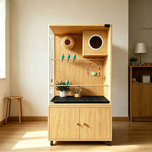 Jaula de Madera Grande para Pájaros, con Caja de Cría, Vidrio Templado Transparente, Jaula para Loros con Gabinete de Almacenamiento - Product Image 4