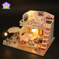 Hongda Offre Spéciale M033 Rose Loft bricolage miniature maison de poupée en bois maison de poupée kit mini maison de poupée kits pour adultes