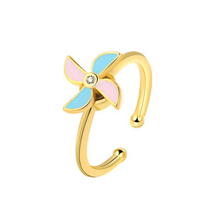 Anillos giratorios ajustables de cobre chapado en oro con diseño de molino de viento y gotas de pegamento azules y rosas, joyería antiestrés y para aliviar la tensión para mujer - Product Image 5