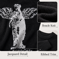 Pull en maille bouclé jacquard pour homme, coupe oversize, style streetwear sombre, motif statue, vintage gothique, OEM ODM