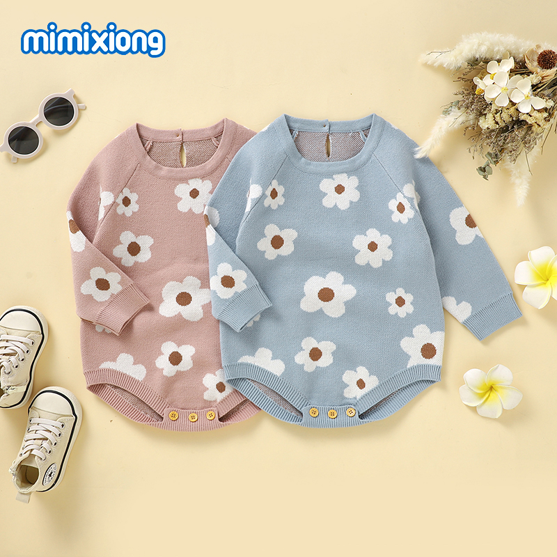 ORANGLES Mimixiong Oeko-Tex Newborn Flower Knitted Baby Jumpsuit – Lovely Baby Girls Sweater Romper Clothes - high resolution display - Image 2 of 4 | perfect for office | California | Free Shipping ORANGLES