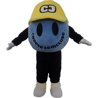 Nouveauté 2025 : Costumes de mascotte bleus pour adultes avec chapeau jaune en peluche et logos gratuits