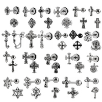 Clous d'oreilles unisexes à quatre points en acier 316L avec motif incrusté foncé pour hommes, bijoux de motard, streetwear, style quotidien