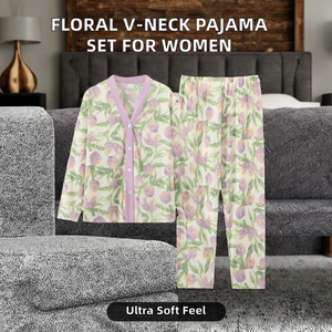 High Quality ODM Soft Printed V-Neck Cardigan Trendy Floral Animal Patchwork Elegant Loose-Fitting Women's Home Wear Cartoon - Product Image 2