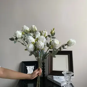 Rose en soie, nouveau design, boule effet brûlé, pour salon, fleurs décoratives, fête des Mères, romantique, 4 têtes, tige unique - Product Image 4