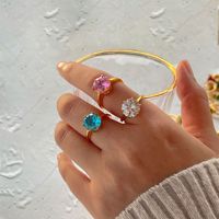 Bague tendance pour femmes, bijou rond en acier inoxydable, zircon, blanc/bleu/rose, or 18k, pour fête, cadeau