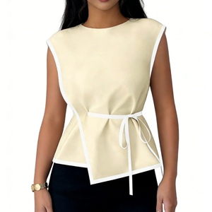 Áo kiểu peplum có dây buộc eo tương phản dành cho nữ - Áo sơ mi công sở không tay thông thường Sehe Fashion - Product Image 3