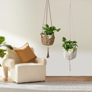 Macrame Plant Hangers Jute Crochet Hanger Large Hanging Wall Plants with S Shaped <strong>Hooks</strong> for Fence <strong>Planters</strong> Plant Flower Pots - Product Image 2