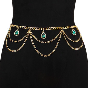 สร้อยคอแฟชั่นแบบหลายชั้นสีทองพร้อมจี้หยดน้ำสีเขียวสำหรับงานปาร์ตี้สไตล์ฮิปฮอป - Product Image 3