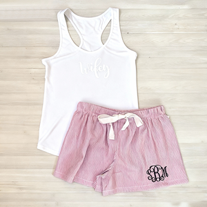 Set Coordinato Mamma e Figlia in Seersucker con Monogramma, Pigiami Estivi Personalizzati per Madre e Figlia, Completi con Pantaloncini per Bambine - Product Image 3