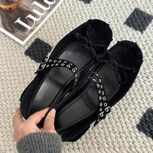 Ballerines pour femmes, légères, en cuir véritable, bout rond, fermeture à un bouton, chaussures tendance - Product Image 1