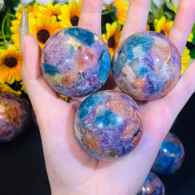blue apatite sun stone with mica sphere