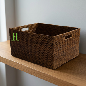 Cesta de mimbre tejida a mano, cesta de mimbre grande, cesta de almacenamiento de ratán portátil para el Hogar, baño, sala de estar, almacenamiento hecho en Vietnam - Product Image 1
