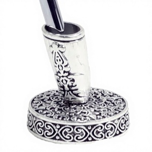 Vintage Metal Round <b>Pen</b> Stand Base Singer <b>Pen</b> Display <b>Desktop</b> <b>Holder</b>/ Silver - Product Image 3