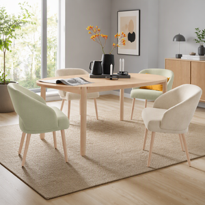 Ensemble de table à manger extensible moderne ET-<span class=keywords><strong>02</strong></span>, 1 table, <span class=keywords><strong>4</strong></span> chaises, surface en céramique, placage en bois de frêne pour salle à manger - Product Image 1