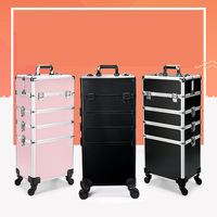 Valise de Maquillage Professionnelle en Tissu Éponge pour Tatouage, Broderie, Nail-Art, Cosmétiques, avec Roues Rétractables et Frein - NOUVEAU