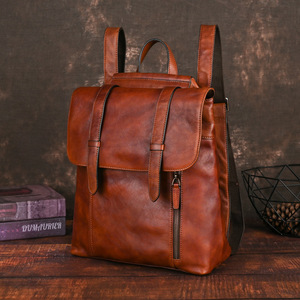Hand Rubbed Vegetable Tanned Leather <b>Backpack</b> Top Grain Cowhide 20L Unisex Laptop <b>Compartment</b> Vintage Style For Students And - Product Image 3