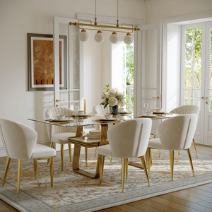 Table <span class=keywords><strong>à</strong></span> manger rectangulaire moderne de luxe avec plateau en verre de 71 pouces, design <span class=keywords><strong>à</strong></span> rangement ouvert pour un espace domestique bien rangé, convient <span class=keywords><strong>à</strong></span> 4-6 personnes - Product Image 6