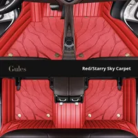 Nouvel ensemble complet de tapis de sol de voiture haut de gamme en cuir Nappa écologique, motif ciel étoilé, cercle de soie