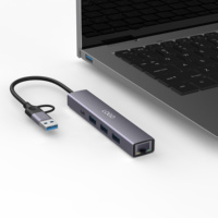 Hub USB 3.0 5-Port dari Aluminium Alloy dengan Kecepatan 5Gbps, Adaptor Ethernet RJ45 3-Port, Antarmuka Tipe-C, Tersedia