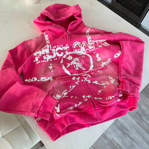 Felpa personalizzata con cappuccio Unisex in cotone 100% pesante stampato con Zip personalizzata oversize Vintage con cappuccio da uomo - Product Image 1