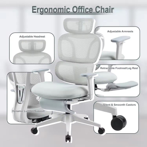 Chaise de bureau ergonomique inclinable à dossier haut en maille avec repose-pieds, support lombaire et porte-manteau - Product Image 1