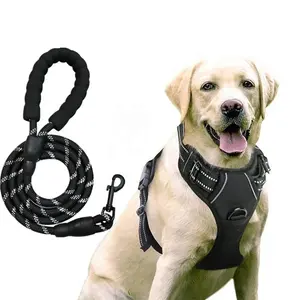 Neopren özel yansıtıcı zor ayarlanabilir Pet K9 köpek eğitim Har Set koşum lüks tasma hiçbir çekme köpek koşum ve tasma