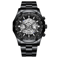 Jam Tangan Pria BINBOND Stainless Steel Tanggal Quartz Movement Jam Tangan Mewah Pria Perak Hitam Jam Pria Reloj S033