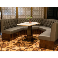 Canapé forme demi-ronde, 1 pièce, siège en tissu velours, table de restaurant