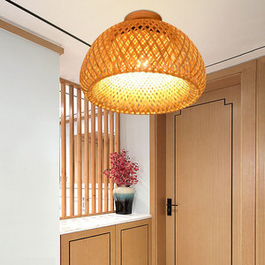 Chinese Style Bamboo Woven Ceiling Lamp Round Creative <b>Led</b> <b>Light</b> <b>For</b> Living <b>Room</b> Entryway Hallway Balcony - Product Image 1